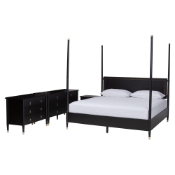 Baxton Studio Tamra Four-Poster Platform Bedroom Set - Black Wood Bed Frame with Matching Dresser, Chest and Nightstand, Modern Transitional Bedroom Furniture, King Baxton Studio restaurant furniture, hotel furniture, commercial furniture, wholesale bedroom furniture, wholesale king, classic king